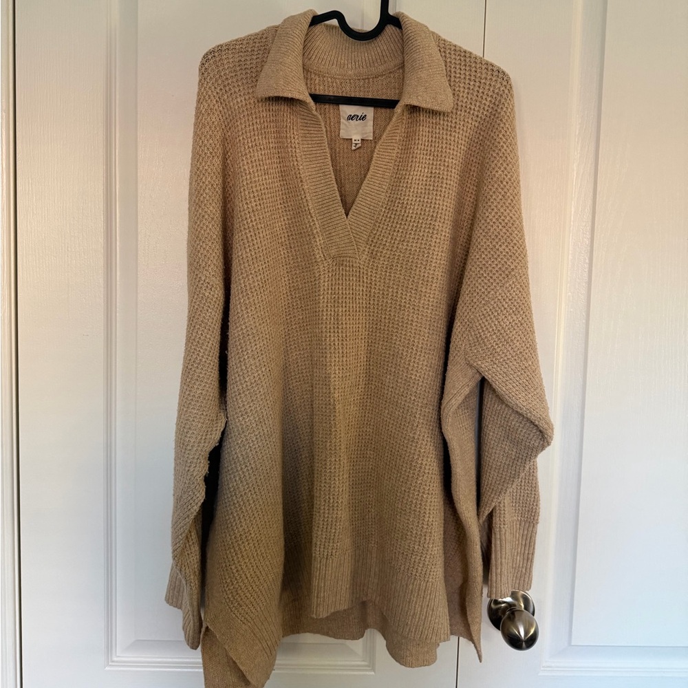 Aerie Tan V-Neck Sweater and Pant Set - Size M